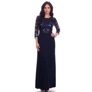 Eva USA #3163 NEW Jersey Chiffon Sequins Formal Gown-SIZE XL-NAVY BLUE